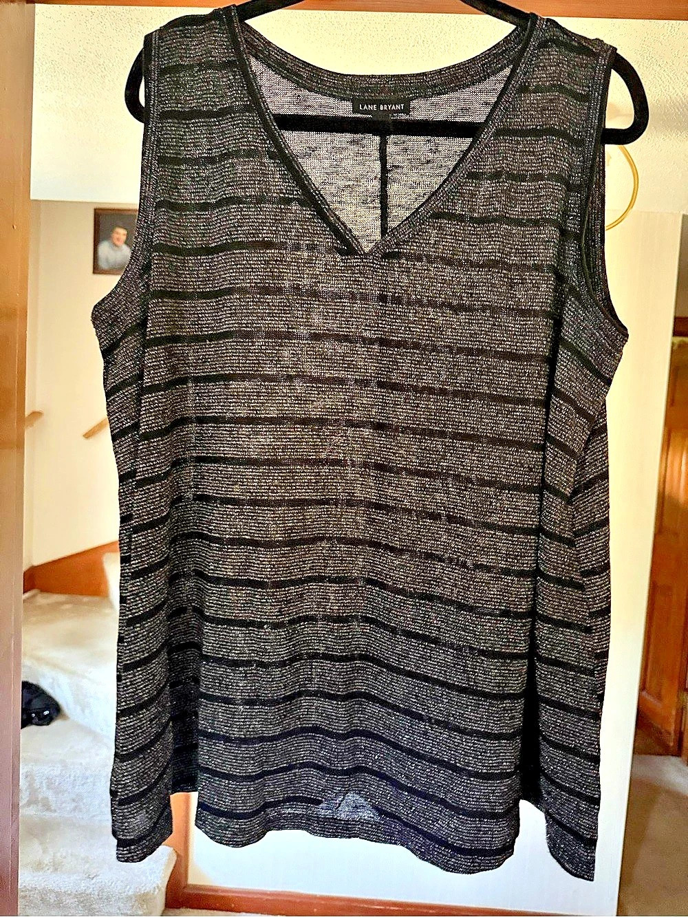 Free People Sheer Striped V-Neck Tank in Black Like New